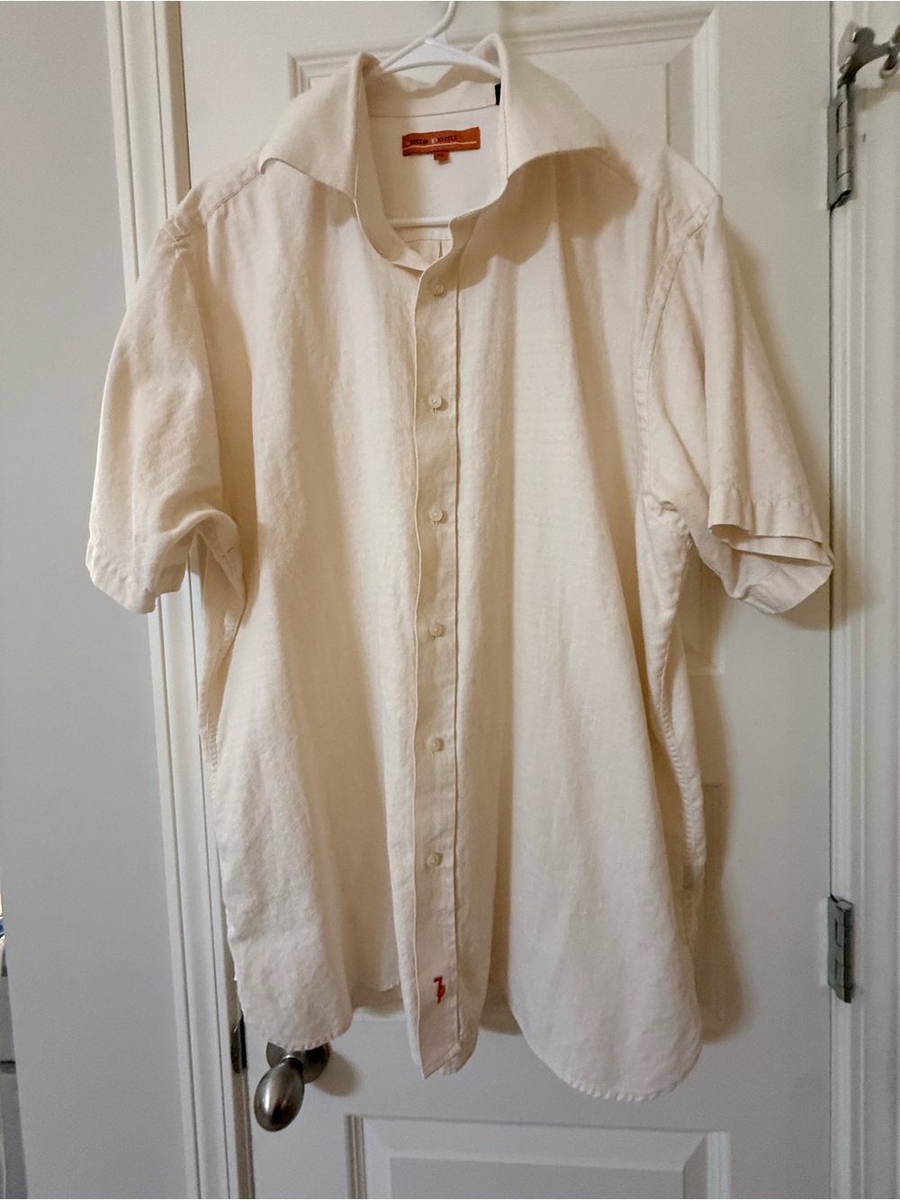 Sette Ponte Men's Short-Sleeve Button-Down Shirt in Cream Size XXL
